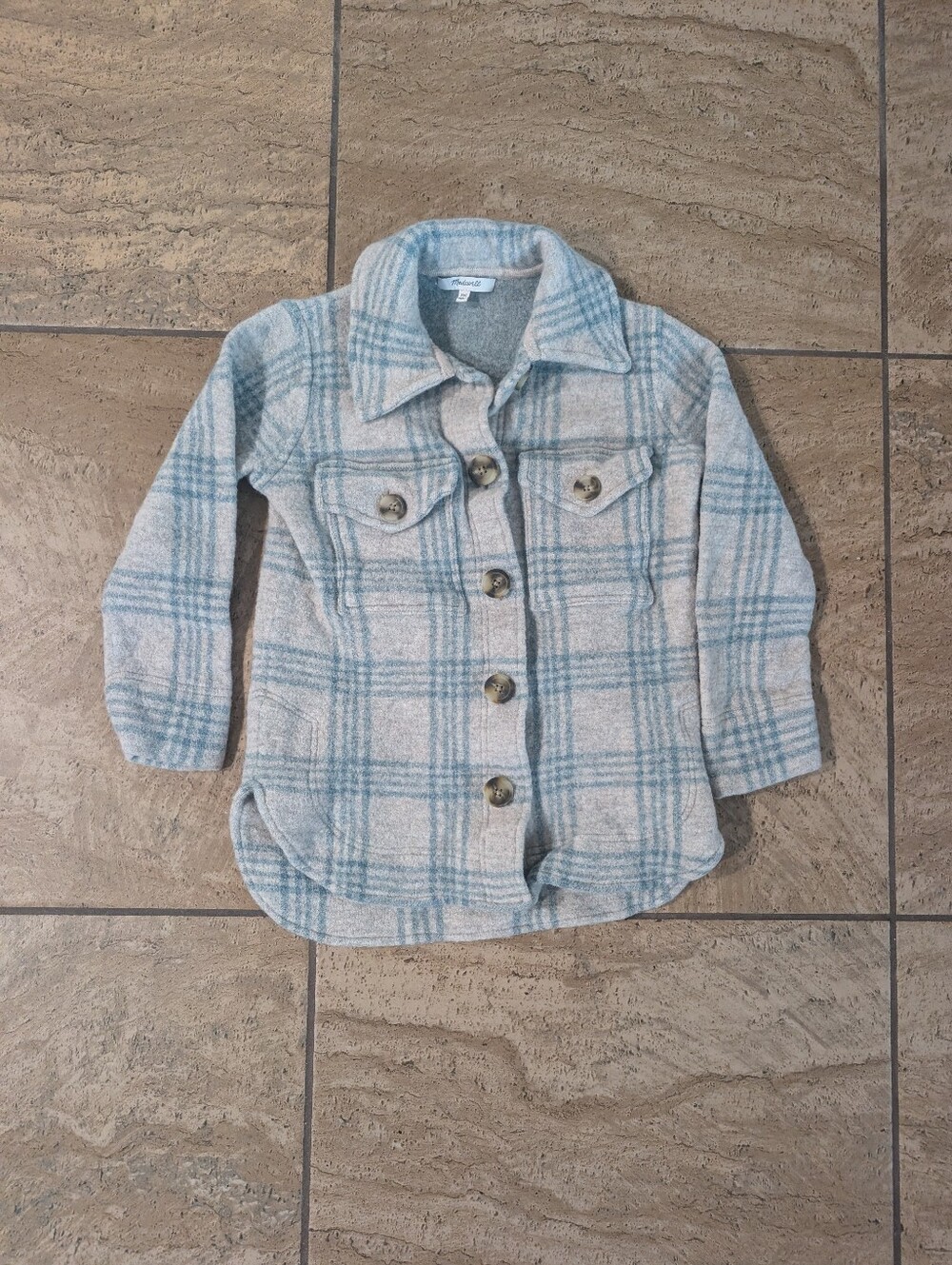 Madewell Boiled Wool Blue Grey Plaid Button-Up Shirt-Jacket Extra Extra Small